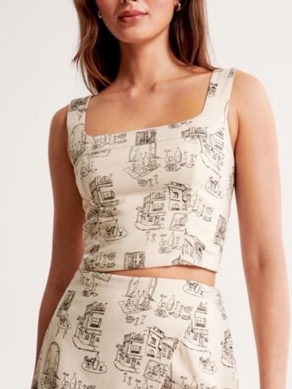 NWT Abercrombie Cream Square-Neck Printed Crop Top